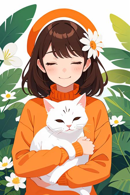 00095-2913978486-flat vector art,vector illustration, 1girl, upper body,orange sweater, blush, closed eyes, holding cat, smile, hat, white headwe.png